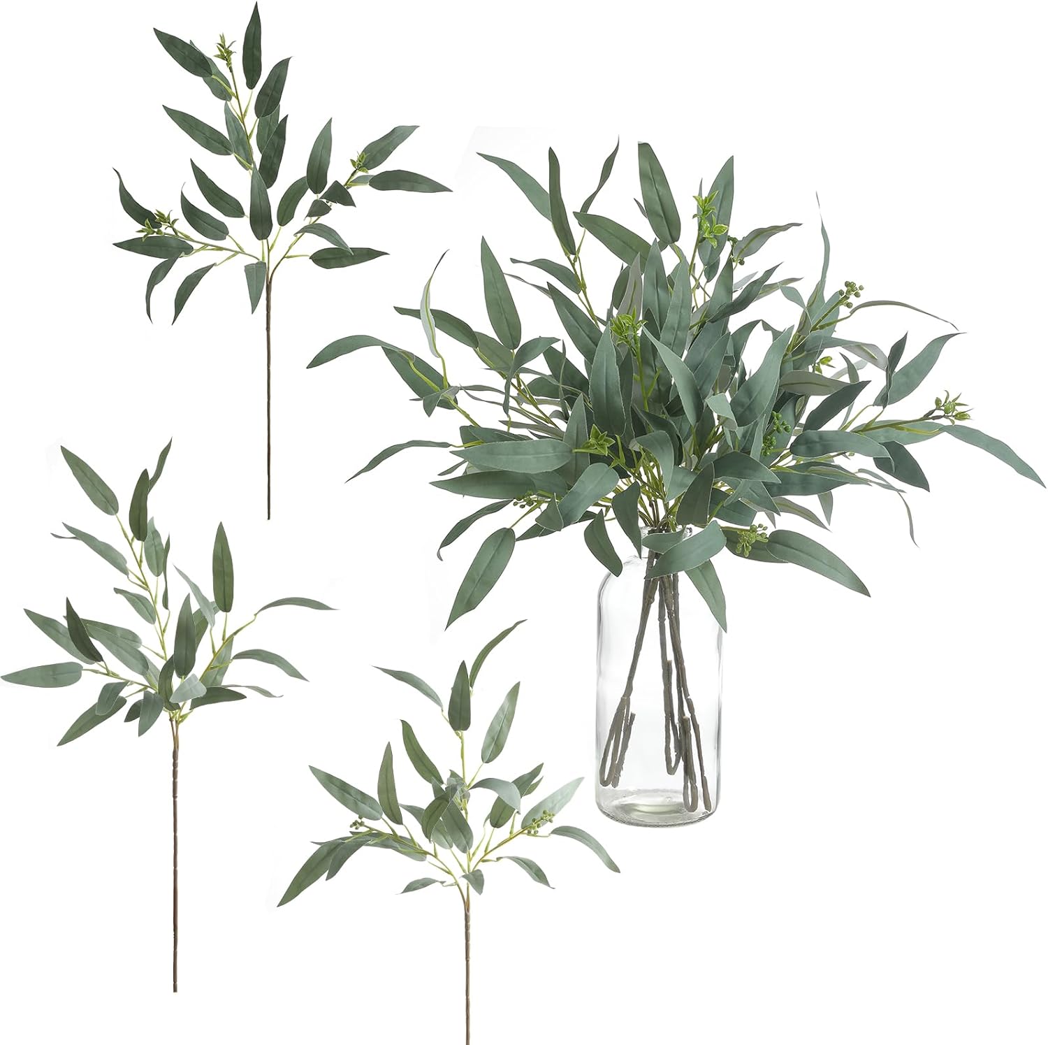 6 Pcs 25.5" Artificial Eucalyptus Stems,Realistic Faux Willow Leaves Greenery Branches for Vase Decor, Wedding Centerpieces, Farmhouse Home Party Decor, Bendable Stems & No Fade