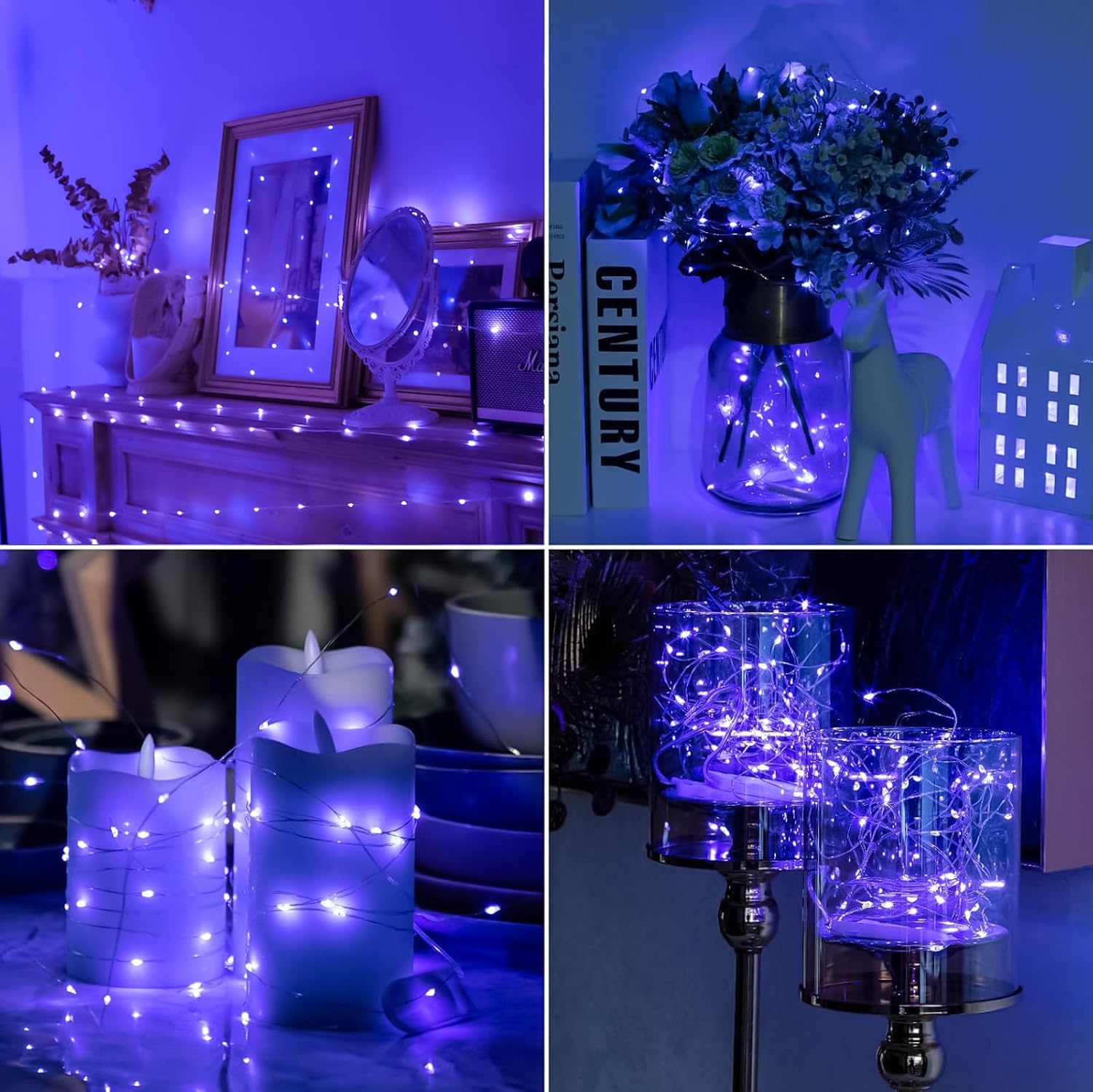 HXWEIYE 6 Pack Blue Fairy Lights Battery Operated, 7ft 20LED Mini Mason Jar Fairy String Lights, Waterproof Firefly Starry Light for DIY Wedding Party Bedroom Patio Christmas Décor