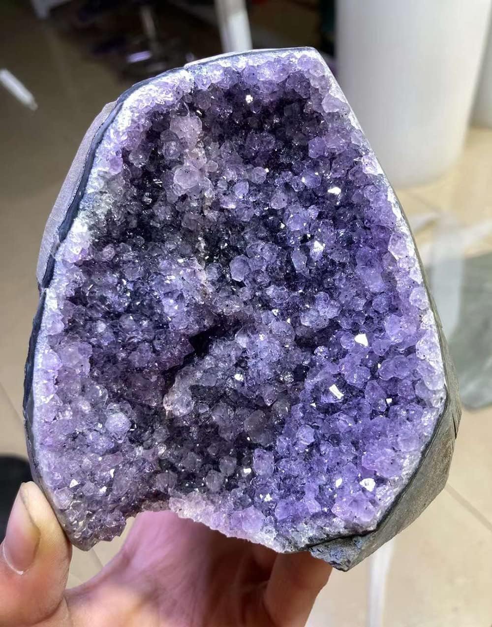 JIC Gem Natural Amethyst (1 lb to 2 lb) Crystal Cluster from Brazil Light Purple Quartz Geode for Home Decor