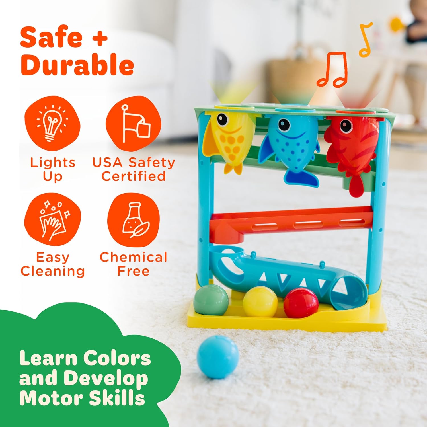 Move2Play, Feed The Fish | 30+ Fin-Tastic Songs & Phrases | Baby & Toddler Musical Toy | First Birthday Present for 1+ Year Old | Ages 6-24 Months | Boy & Girl Ball Drop Toy
