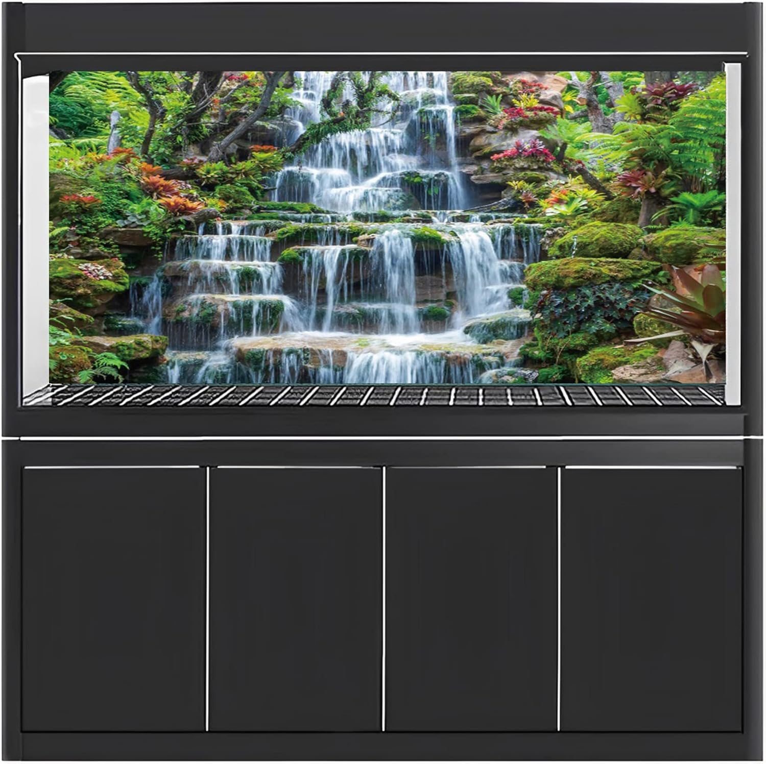 AWERT 72x24 inches Waterfall Aquarium Background Forest Park Green Tropical Plants Fish Tank Background Reptile Habitat Background Vinyl Background