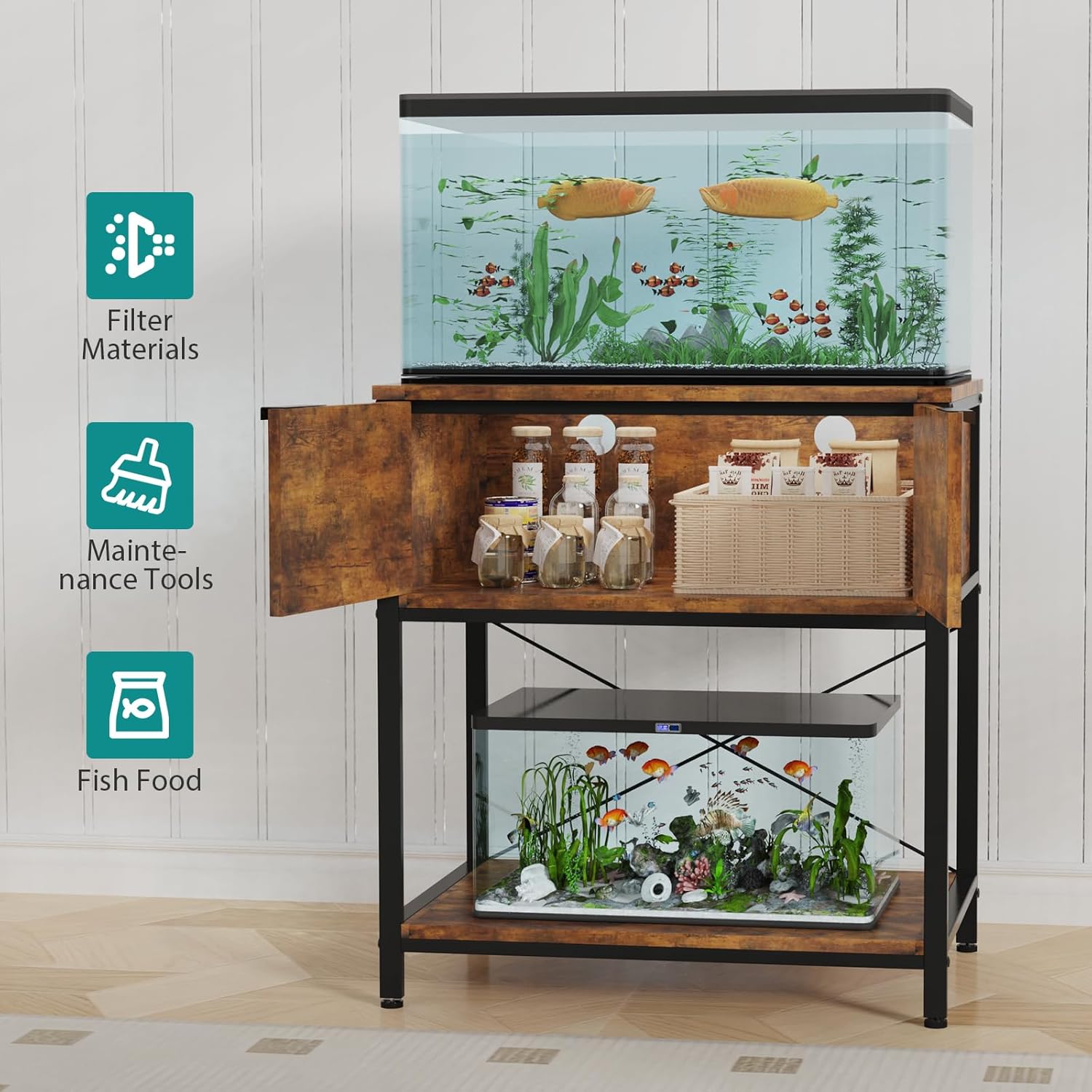 TFK 20-29-37 Gallon Fish Tank Stand, Aquarium Stand with Cabinet Storage for Aquarium Stand, Cabinet for Fish Tank Accessories Storage, Heavy Duty Tank Stand for Home Office Turtle Reptile Tank Stand