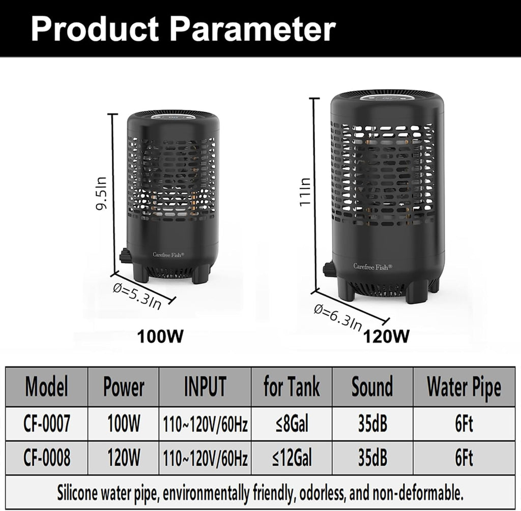 Carfree Fish Aquarium Chiller Semiconductor Technology Cooling Water Low Noise 35dB Long Service Life Small Size Energy-Saving for ≤8Gal Tank(Patent No.: US D1065431S)