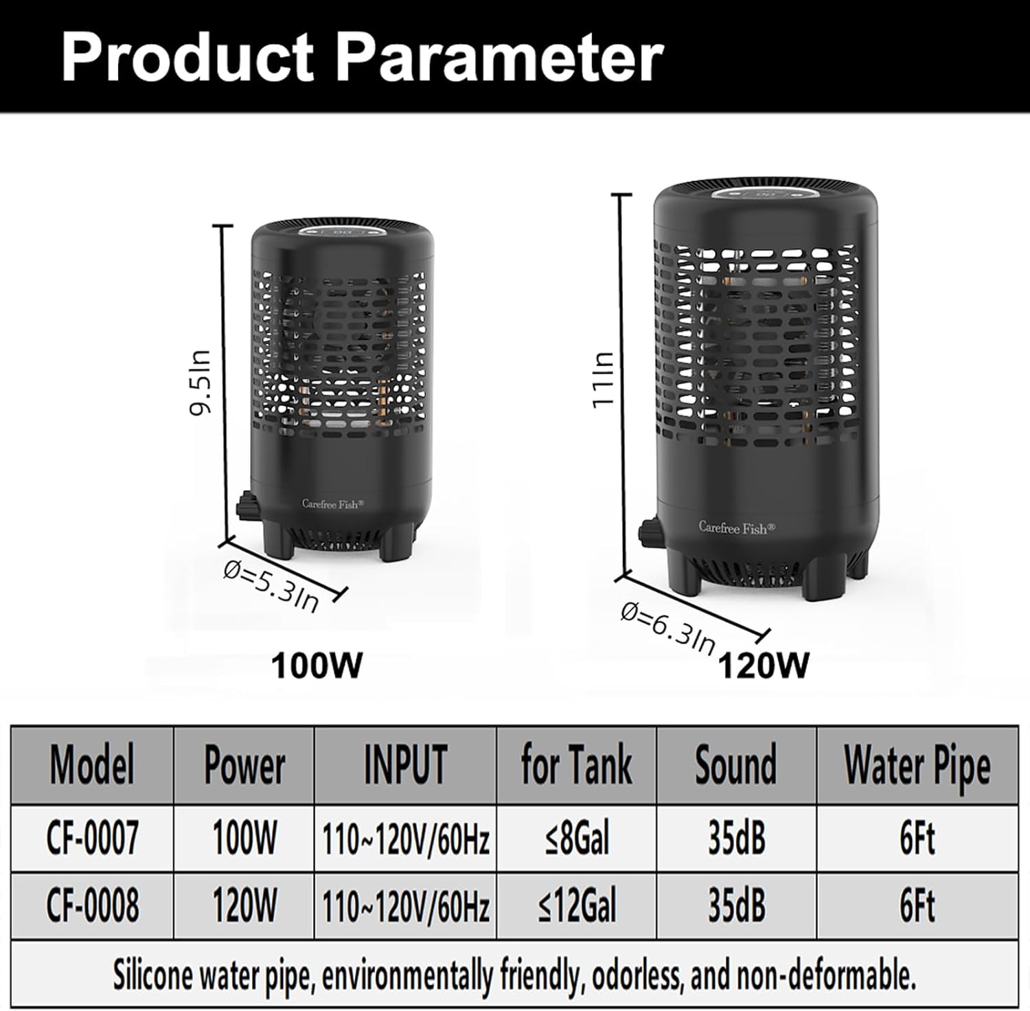 Carfree Fish Aquarium Chiller Semiconductor Technology Cooling Water Low Noise 35dB Long Service Life Small Size Energy-Saving for ≤8Gal Tank(Patent No.: US D1065431S)