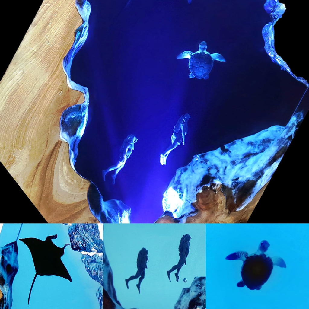 Epoxy Resin Lamp, Ocean Night Light,Artistry Home Decor Bedside Nightlight, Unique Resin Lighting, Nightstand Decorations for Bedroom, Suitable for Holidays（Devilfish）