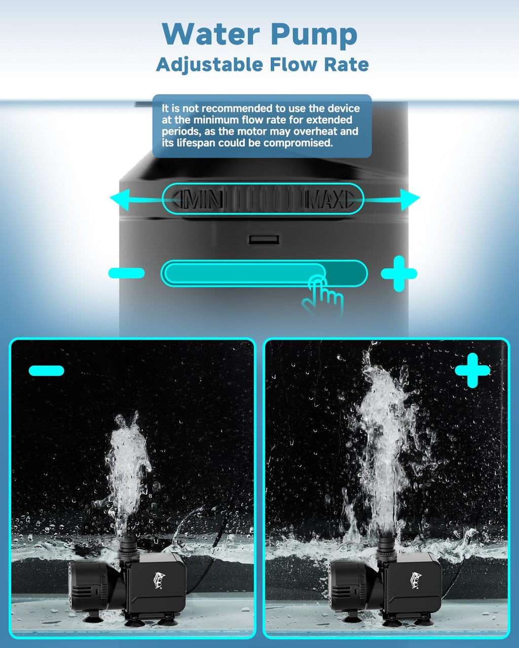 AQQA Dual-Stage Aquarium Filter with Bio Ceramic Balls & Activated Carbon, Adjustable Wave Maker or Rainfall Outlet for Oxygenation, Water Circulation & Clear Water, for Freshwater & Saltwater Tanks