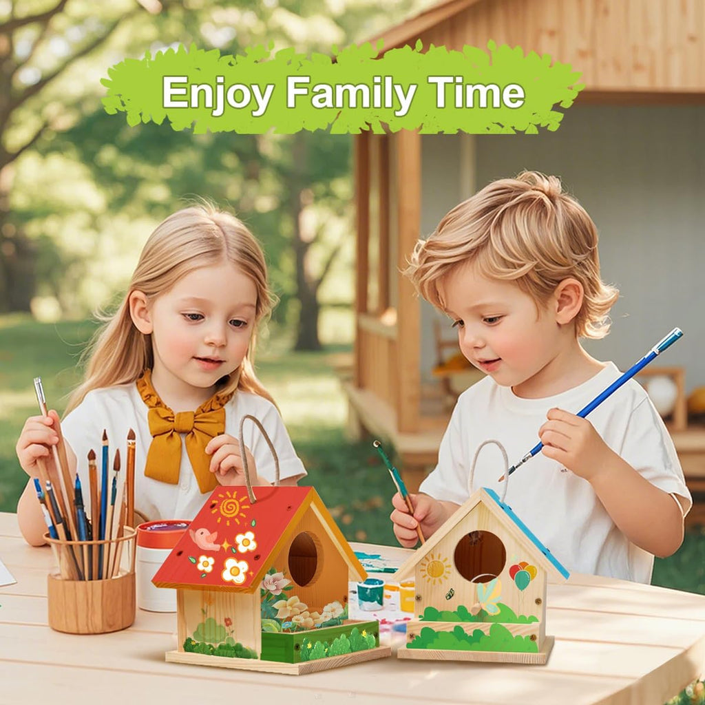 4 Sets Wooden Birdhouse Kit for Outdoor DIY Paint Your Own Wood Kid Art Craft Outdoor Birdhouse Kit Hanging Bluebird Cardinals for Spring Summer STEM Projects