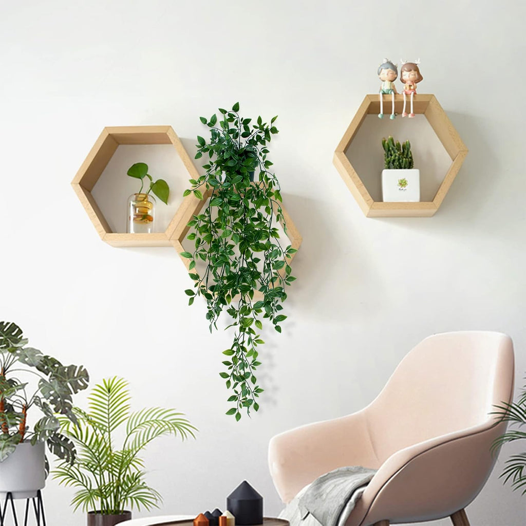 LOYWREE Small Artificial Hanging Mandala Plant with Pot Faux Plants Indoor Fake Small Potted Plant 28.7-in Long Faux Vine Shelf Decor Ideal for Indoor Outdoor Home Office Decoration (Black Pot)