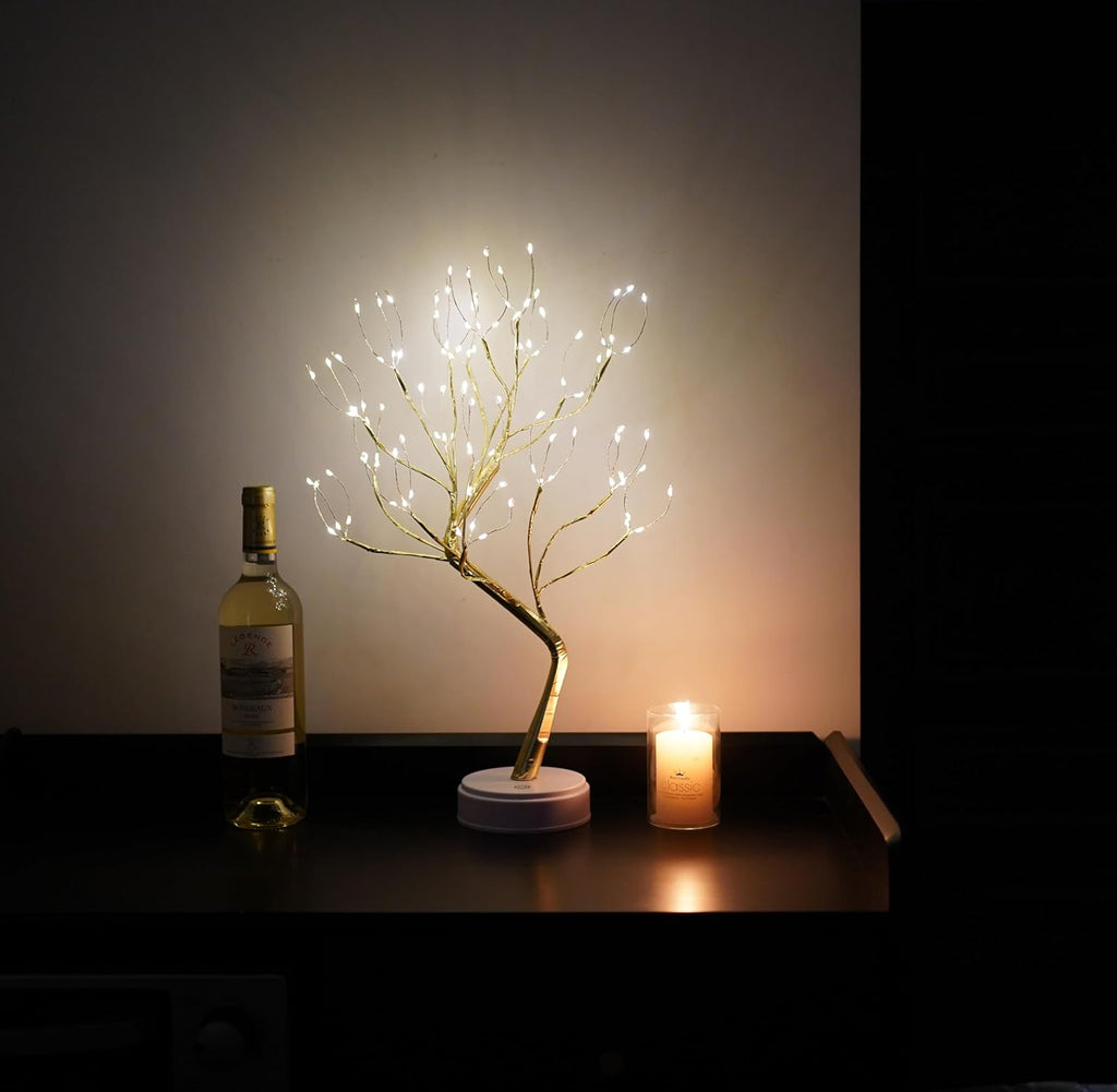 Twinkling Tree Fairy Light Spirit Tree Lamp Bonsai Tree Light, Fairy Light Tree, Cute Room Decor Aesthetic Decor, Twinkle Tree (Gold Branch 108 LED with Remote)
