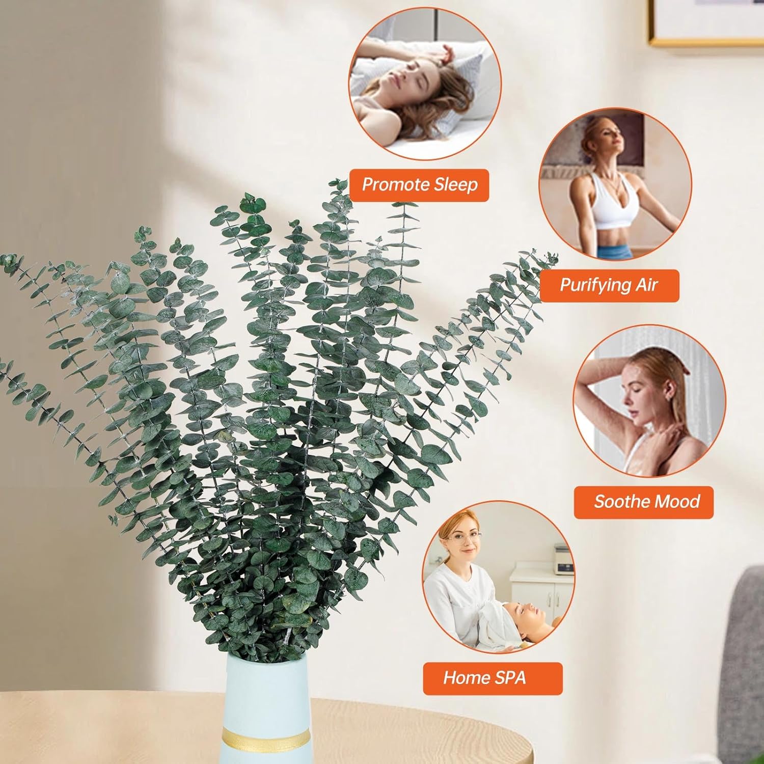 20 Pcs Dried Eucalyptus Stems, 17'' Natural Real Live Greenery Eucalyptus Leaves Branches Hanging Shower, Preserved Dried Plants for SPA Home Fragrance Bathroom Table Vase Decor