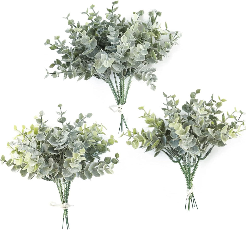Floroom Artificial Flocked Eucalyptus Stems Faux Greenery Spray, 18pcs Best Filler Fake Plants for DIY Wedding Bouquet Centerpieces Arrangement