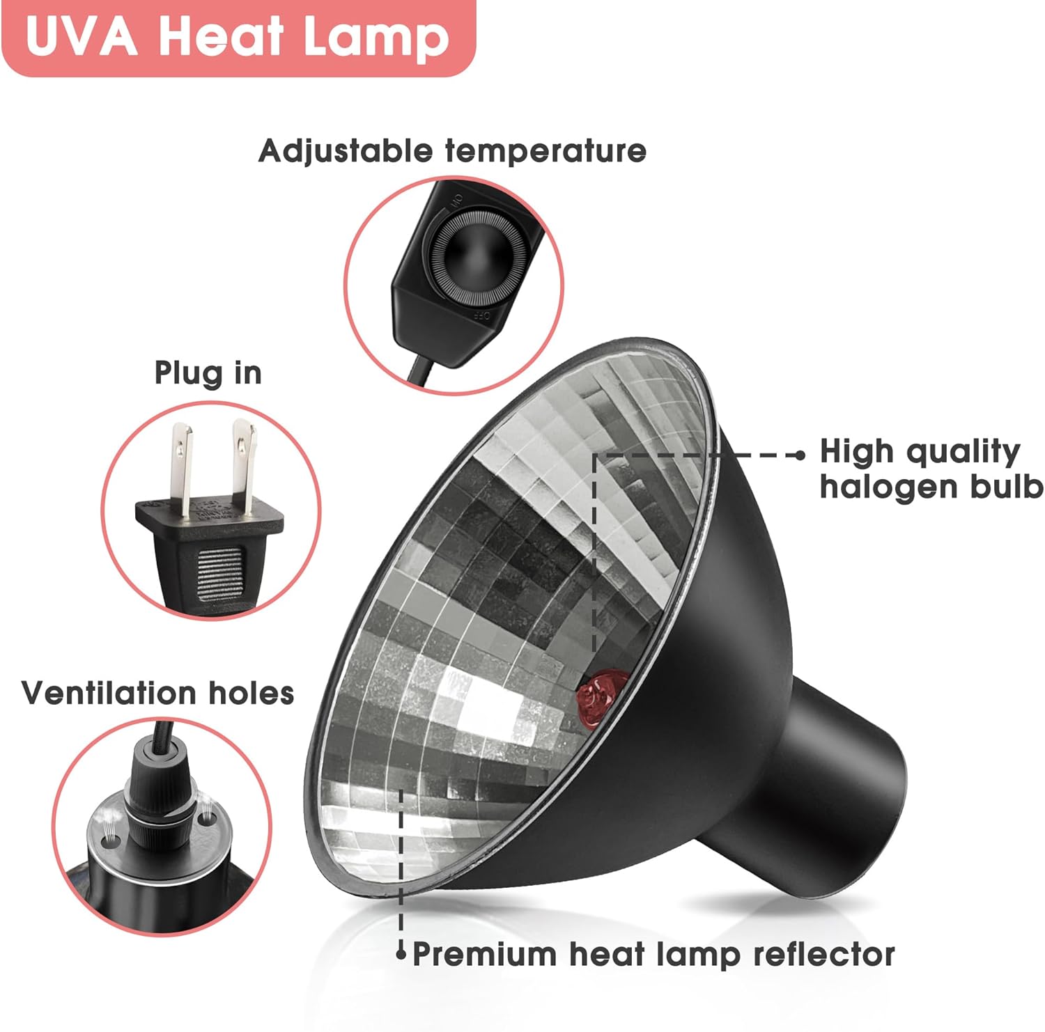 Briignite Reptile Heat Lamp Red, 50W G9 Heat Bulb & Dome Reptile Light Fixture, Aluminum Reflector, Dimmable Heat Lamp for Chicken, Turtle, Snake, Gecko, Lizard, 1 Pack