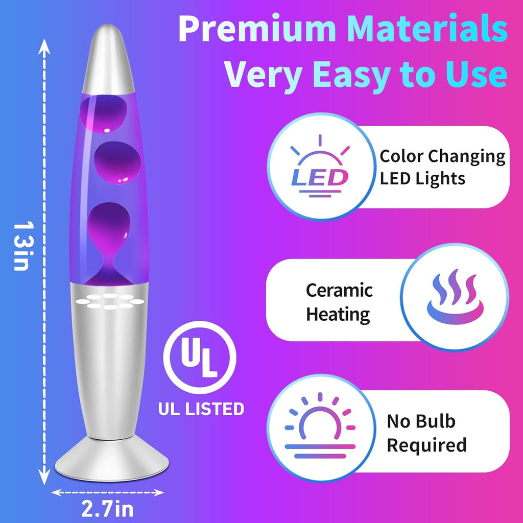 Purple Wax Liquid Motion Lamps Multi Color Changing, 13" LED Magma Lamp for Adults Kids, Relaxing Night Light Birthday Gifts for Boys Girls, Home Décor Mood Light for Living Room Bedroom Office