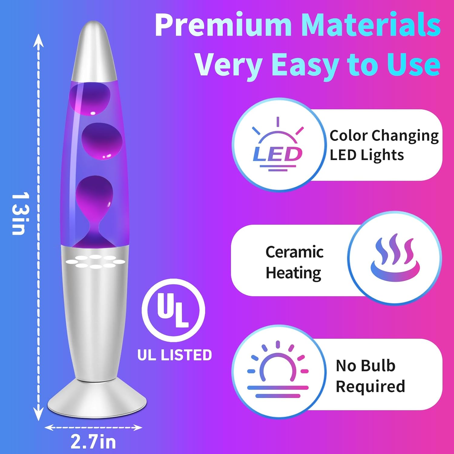 Purple Wax Liquid Motion Lamps Multi Color Changing, 13" LED Magma Lamp for Adults Kids, Relaxing Night Light Birthday Gifts for Boys Girls, Home Décor Mood Light for Living Room Bedroom Office