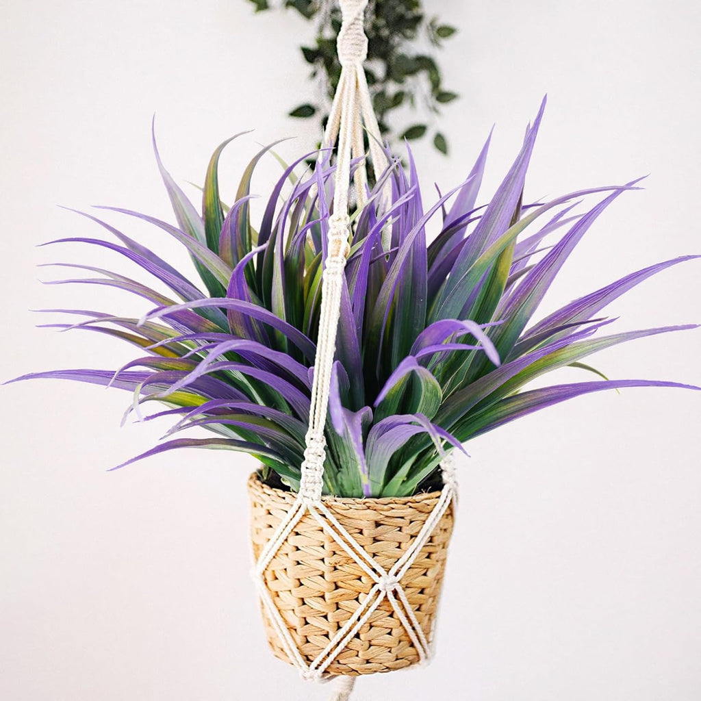 8Pcs Artificial Grass Plant Fake Outdoor Plastic Plants UV Resistant Faux Grasses Greenery Shrubs for Window Box Garden Patio Porch Home Decor Light Purple