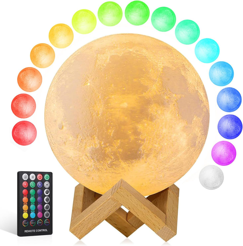 Moon Lamp Upgrade 16 Colors, Moon Light Gifts for Girls Boys Kids Women Birthday, Teen Gifts Trendy Stuff, Cool Astronomy Gifts, Shelf Decor, Remote & Touch Control Moon Night Light, Diameter 4.8 inch