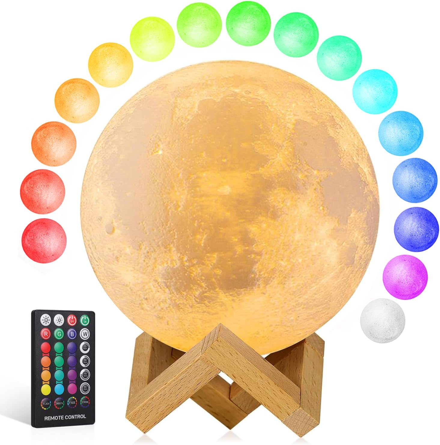 Moon Lamp Upgrade 16 Colors, Moon Light Gifts for Girls Boys Kids Women Birthday, Teen Gifts Trendy Stuff, Cool Astronomy Gifts, Shelf Decor, Remote & Touch Control Moon Night Light, Diameter 4.8 inch