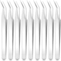 Honoson 9 Pieces Curved Pointed Craft Tweezers Stainless Steel Precision Tweezer with Protective Cover for Rhinestones Dried Flowers Craft Stickers Eyelash Extension Jewelry Making(Silver)