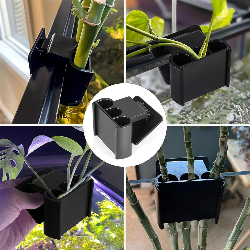 2 Pack Hanging Aquarium Plant Holder – 3 Holes Aquatic Plant Cups, Fish Tank Holder for Aquatic Plants, Ideal for Aquarium Tank Decoration(Black)