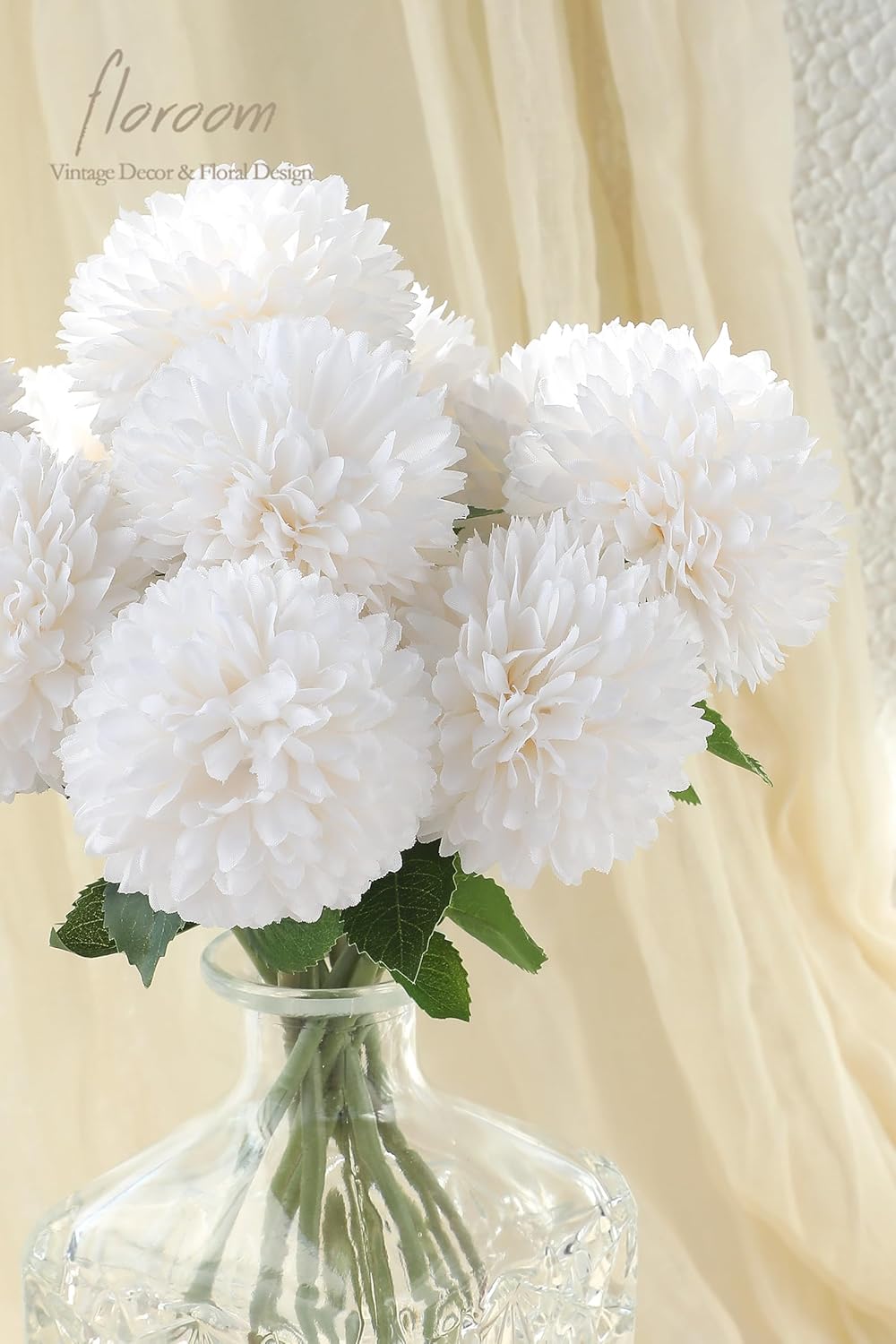 Floroom 12pcs Cream Faux Silk Mums Artificial Flowers Bulk Fake Chrysanthemums with Stems for DIY Wedding Table Centerpieces Floral Arrangements Vase Fillers Home Decorations