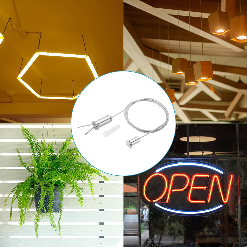 PATIKIL Ceiling Hanging Wire Cable Kit, 1m/3.3ft 8 Set Adjustable Light Suspend Cable Kit Panel Hanging Rope Clamp Oval Nail for Pendant Light Fitting Aquarium Lights, Style 1