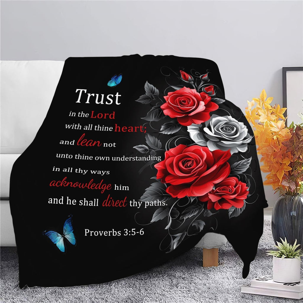 Christian Blanket Bible Verse Throw Blanket Red Rose Inspirational Religious Spiritual Gifts for Girls Boys Kids Adults Women Men Soft Cozy Plush Fluffy Fuzzy Fleece Blanket Decor 60''X80''