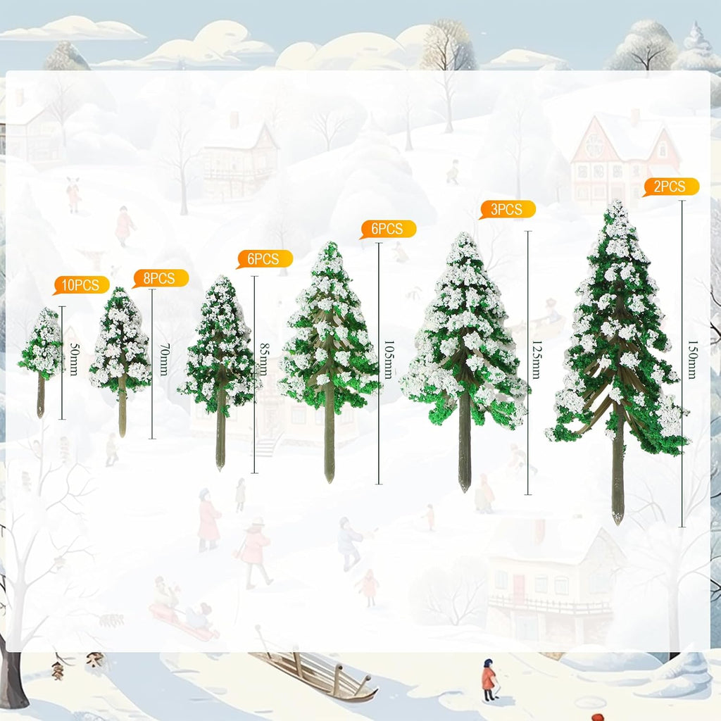 Skylety 35 Pieces Model Trees 1.2-6.3 Inch Mixed Miniature Trees Diorama Supplies Fake Plants Train Scenery Landscape Christmas Village Architecture DIY Crafts(Green,Snowy Cedar)