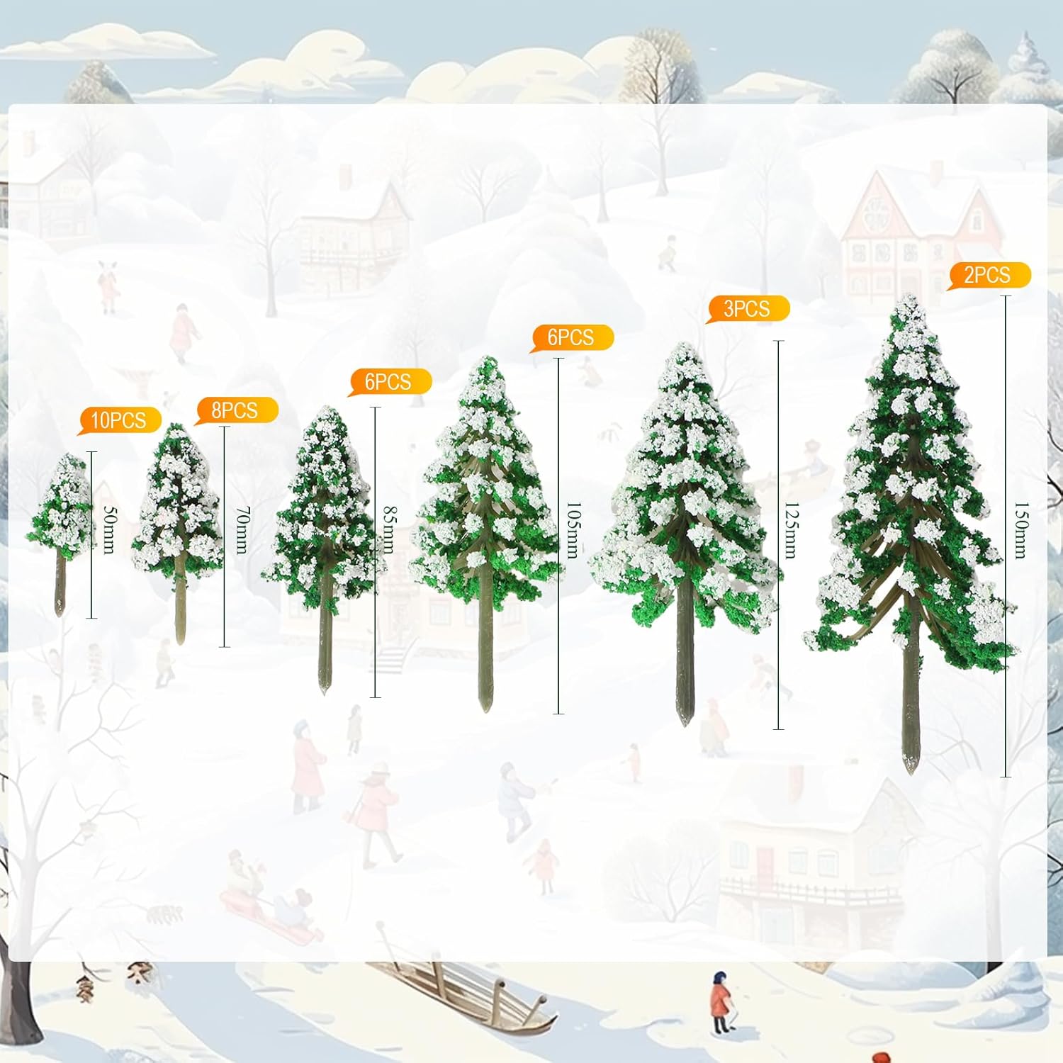 Skylety 35 Pieces Model Trees 1.2-6.3 Inch Mixed Miniature Trees Diorama Supplies Fake Plants Train Scenery Landscape Christmas Village Architecture DIY Crafts(Green,Snowy Cedar)