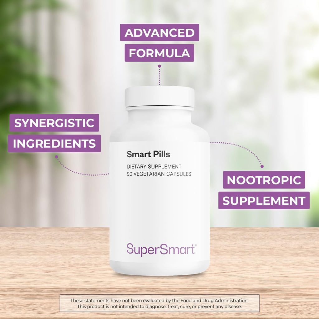 Supersmart - Smart Pills (Advanced Formula) - with Bacopa Monnieri, Ginkgo Biloba, Caffeine, L-Theanine - Super Nootropic Supplement | Non-GMO & Gluten Free - 60 Vegetarian Capsules