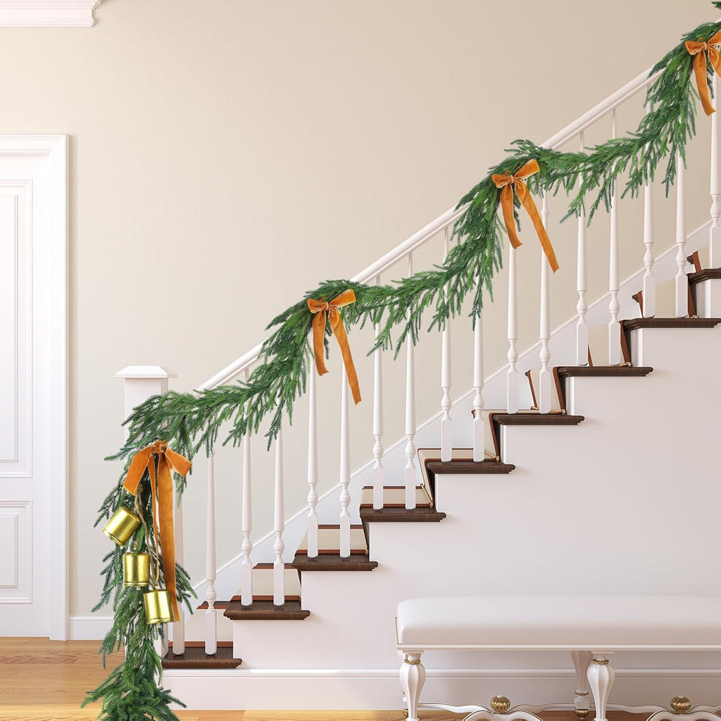 Jutom 1 Pcs 18 Feet Christmas Norfolk Pine Garland Realistic Artificial Faux Greenery Cedar Garland for Mantle Holiday Indoor Outdoor Fireplace Winter Christmas Decorations