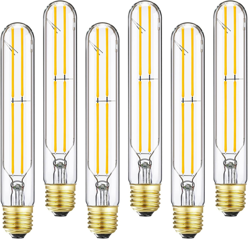 7.3 Inch E26 T10 Led Bulb 60 watt 3000k Soft White Edison Bulbs,6W E26 Long Light Bulb Tubular Light Bulb T10 Bulb T9 for Rustic Pendant,Industrial Pipe,Wall Sconces 6 Pack