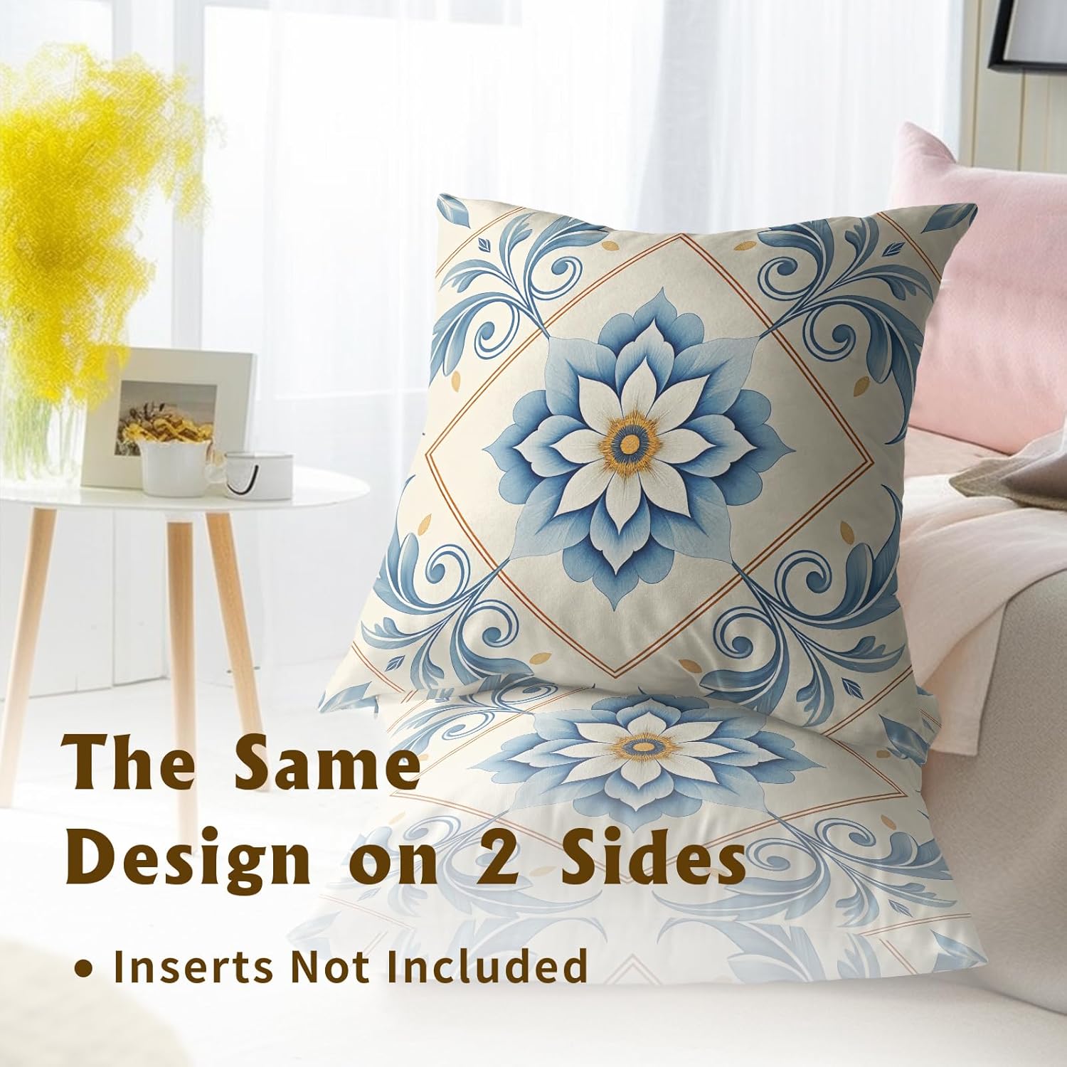 Oriental Blue & White Floral Throw Pillow Covers Set of 2 Ultra-Soft Pillow Shams with Hidden Zipper,Durable for Sofa Bed Car Decor & Gift 18x18IN