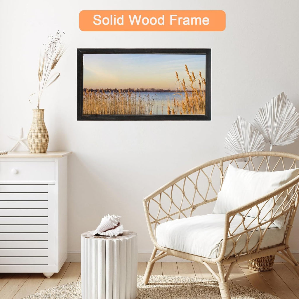 11x22 Wood Frame Black, Rustic Natural Wooden 22x11in Poster Picture Frame, Distressed 11 x 22inch Woodgrain Gallery Photo Frame with HD Plexiglass, Horizontal Vertical Wall Mounting Display 1pcs