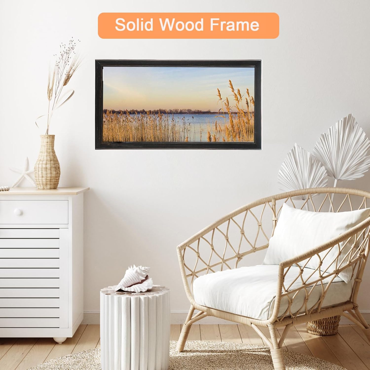 11x22 Wood Frame Black, Rustic Natural Wooden 22x11in Poster Picture Frame, Distressed 11 x 22inch Woodgrain Gallery Photo Frame with HD Plexiglass, Horizontal Vertical Wall Mounting Display 1pcs