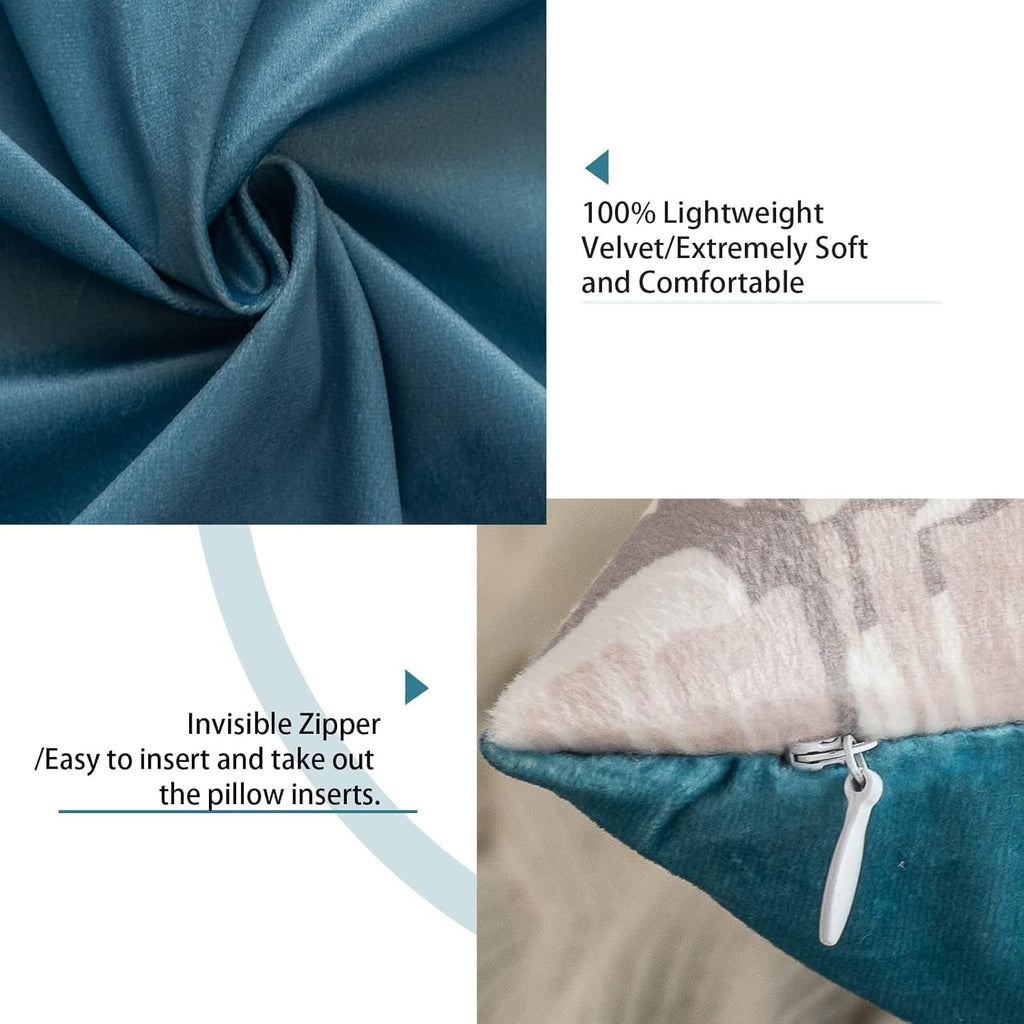 Tritard Nautical Coastal Throw Pillow Covers 24x24 Set of 2 Beach Themed Ocean Seashell Coral Starfish Velvet Couch Decorative Pillow Cases Outdoor Sofa Cushion Cover for Bedroom Living Room, Blue