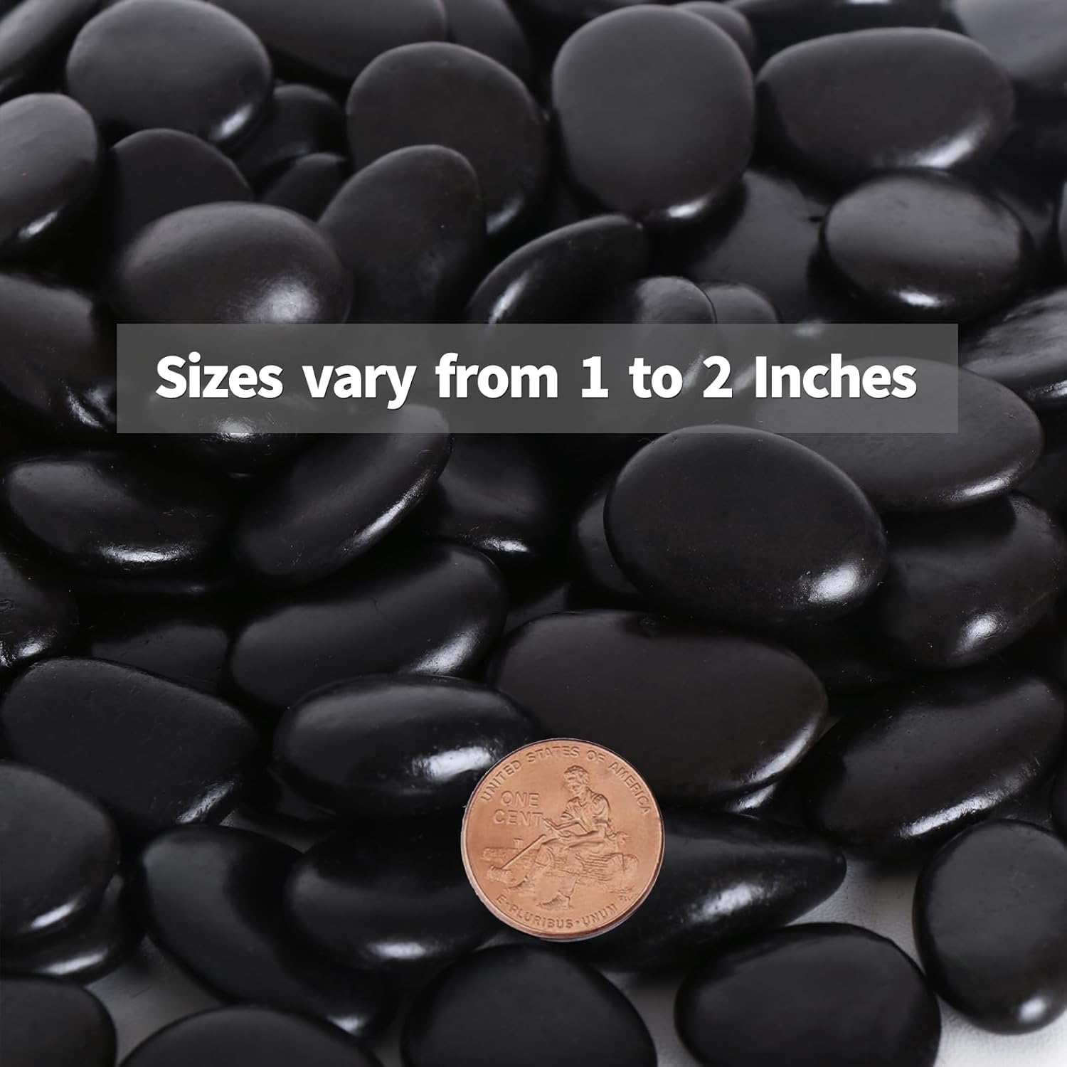 Calofulston 30LB Black Rock, Small River Stones Pebbles for Plants, Vases, Landscaping, Highly Polished Decorative Rocks, 1-1 3/4 Inch