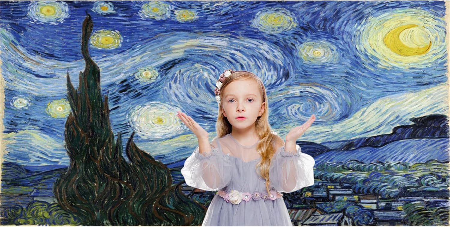 Baocicco 20x10ft Vincent Van Gogh Artwork Starry Sky Backdrop Famous Post-Impressionism Oil Painting Photography Background Wallpaper Decoration Birthday Party Baby Shower Wedding Photo Studio Props