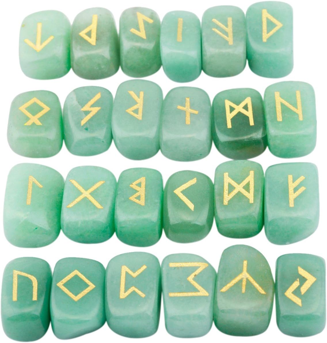 rockcloud Green Aventurine Rune Stones Tumbled Engraved Lettering Crystal Set for Wicca Crystals Healing Chakra Reiki