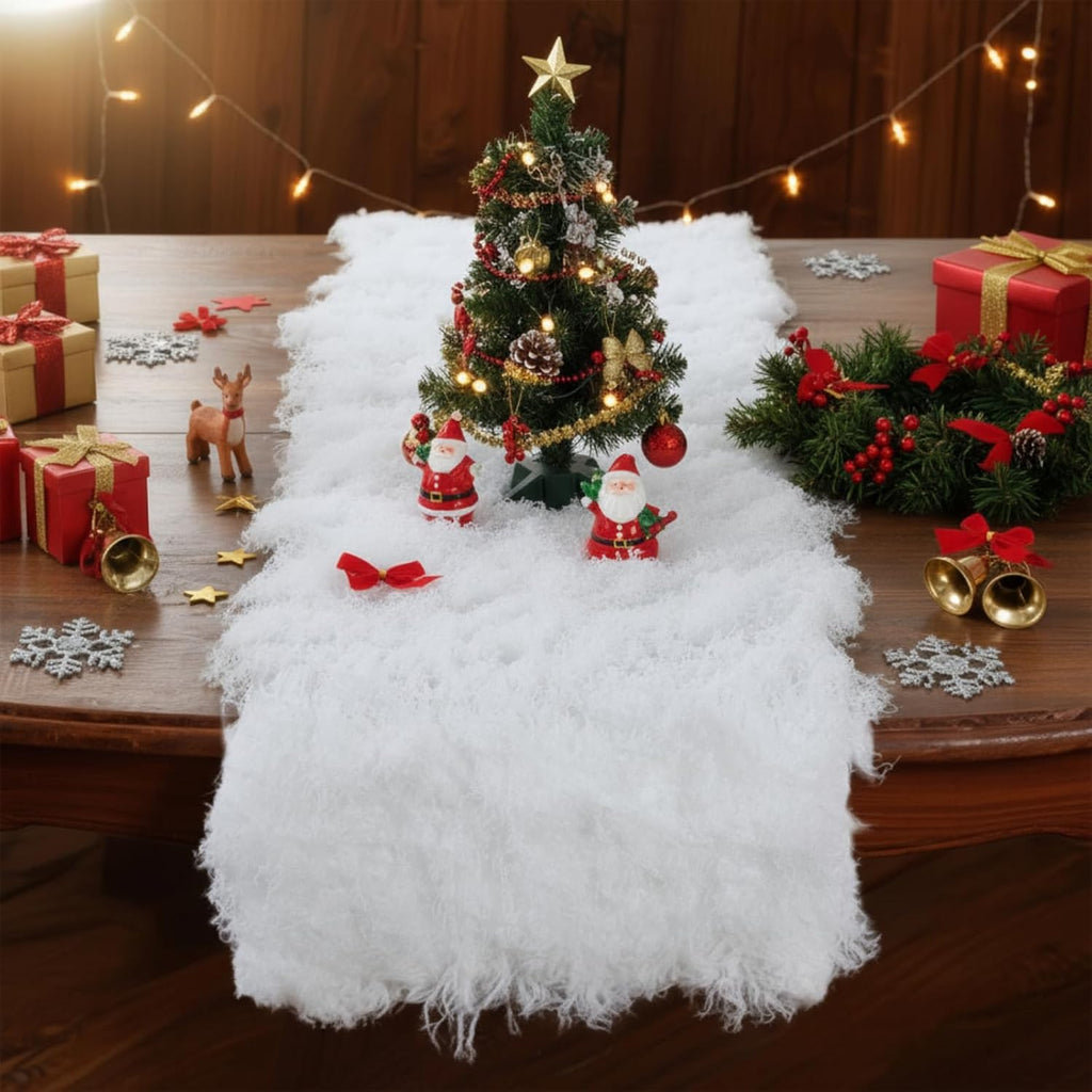 Zeyune 2 Pcs Christmas Fake Moss Table Runner for Crafts 12'' x 71'' Artificial Moss Sheet Roll Waterproof Carpet Blanket for Wall Roof Garden Wedding Birthday Party Table Decoration (White)