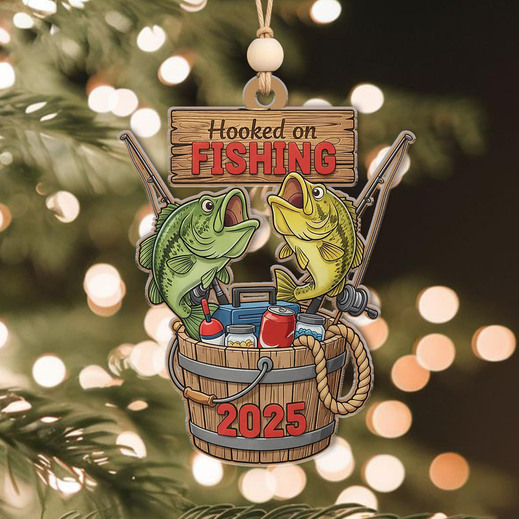 Personalized Bass Fishing Ornament - Fishing Pole and Tackle Ornaments Christmas Tree Decor - Outdoor Hanging Xmas Decorations Gift for Anglers, Dads & Fisherman