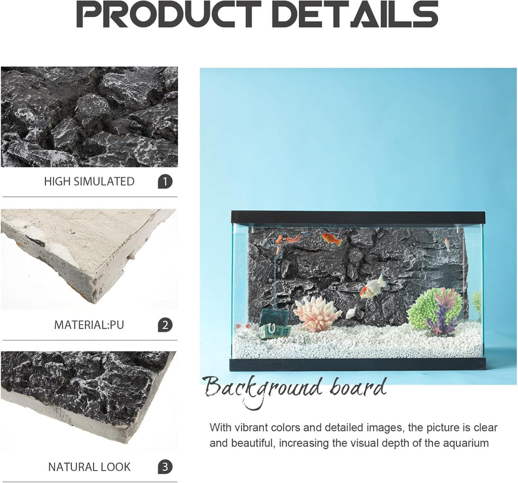 Kisangel 3D Rocky Terrarium Background 3D Reptile Tank Background Snake Habitat Backdrop Decor,Dark Grey