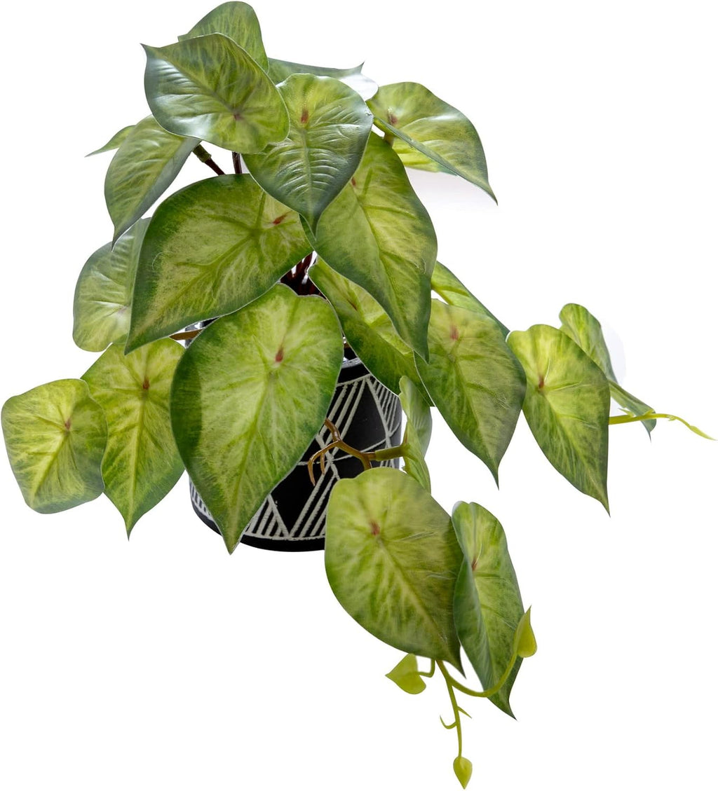 AlphaAcc Faux Plant Decor Potted Artificial Small Greenery Ivy Leaves Plants with Black and White Geometry Patterns Cement Pot for Office Desk Home Kitchen Decoration (Ivy Leaf)