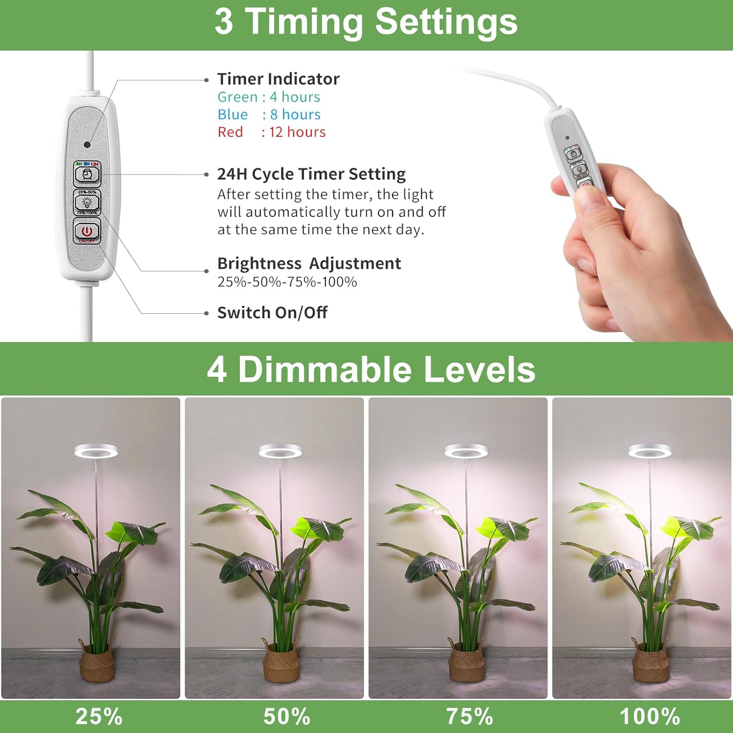LBW Plant Grow Light, 72 LEDs Full Spectrum Grow Lights for Indoor Plants, 56in Large Grow Lamp with 4/8/12H Auto Timer & 4 Dimmable Brightness, Height Adjustable, Ideal for Tall Plants