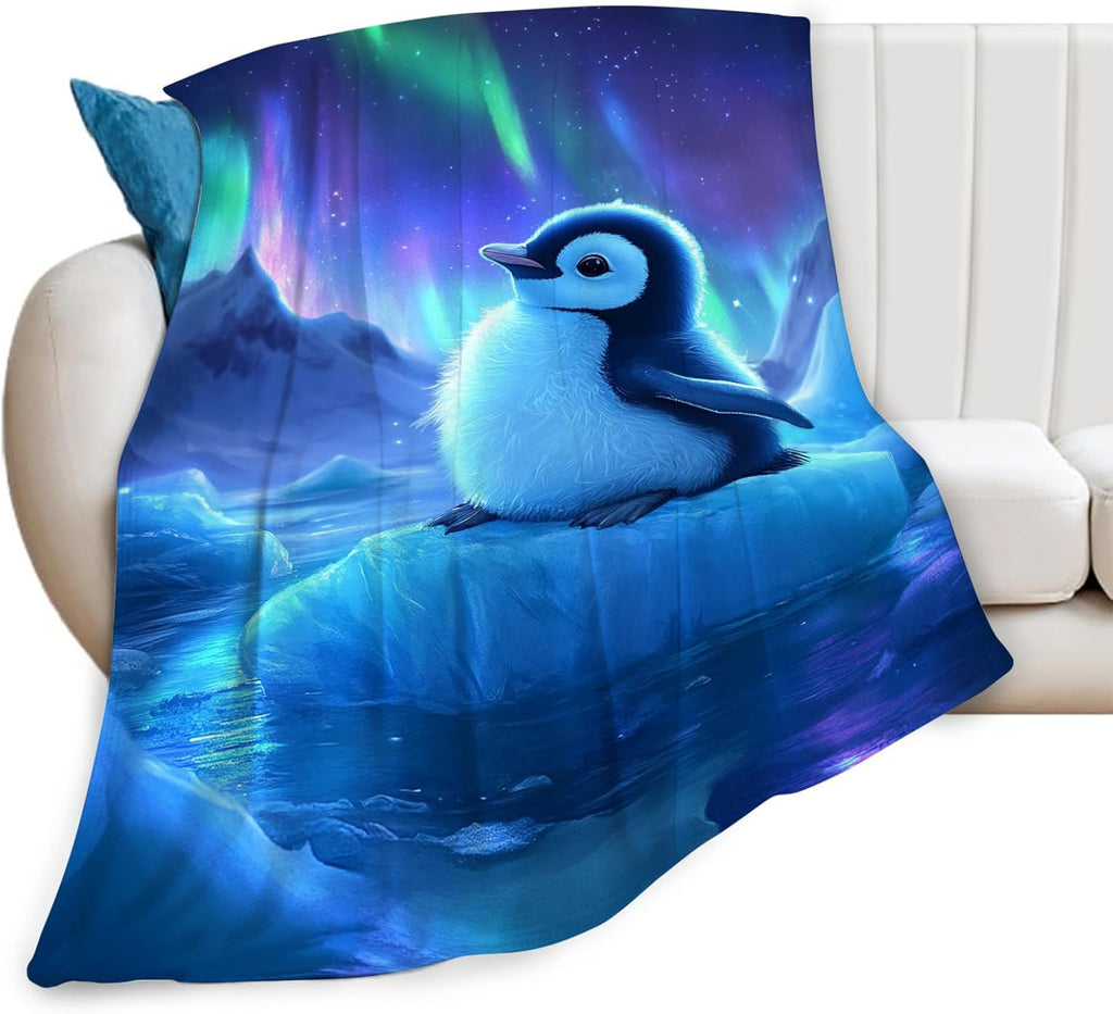Cute Penguin Blanket Aurora Starry Night Animal Throw Blankets Gifts for Girls Boys Kids Penguin Lover Soft Cozy Fleece Plush for Couch Sofa Bed 60"x50"