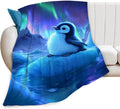 Cute Penguin Blanket Aurora Starry Night Animal Throw Blankets Gifts for Girls Boys Kids Penguin Lover Soft Cozy Fleece Plush for Couch Sofa Bed 60"x50"