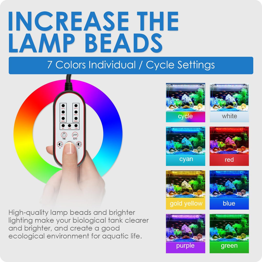 Aquarium Light, 14W 24/7 Natural Mode - Sunrise/Daylight/Moonlight Mode and Custom Mode with Expandable Bracket, Adjustable Timer and 7 Color Brightness for 12~18IN Fish Tank