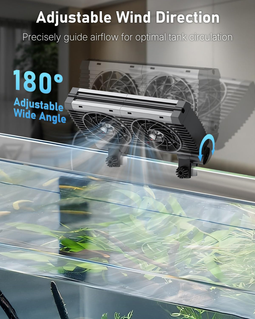 Pawfly Aquarium Chiller Fan, Quiet Aquarium Fan for Axolotl Tank, Adjustable Fish Tank Cooling Fan, Aquarium Cooler with Timer, Terrarium Fan Water Chiller for Freshwater and Saltwater Tanks, 2 Head