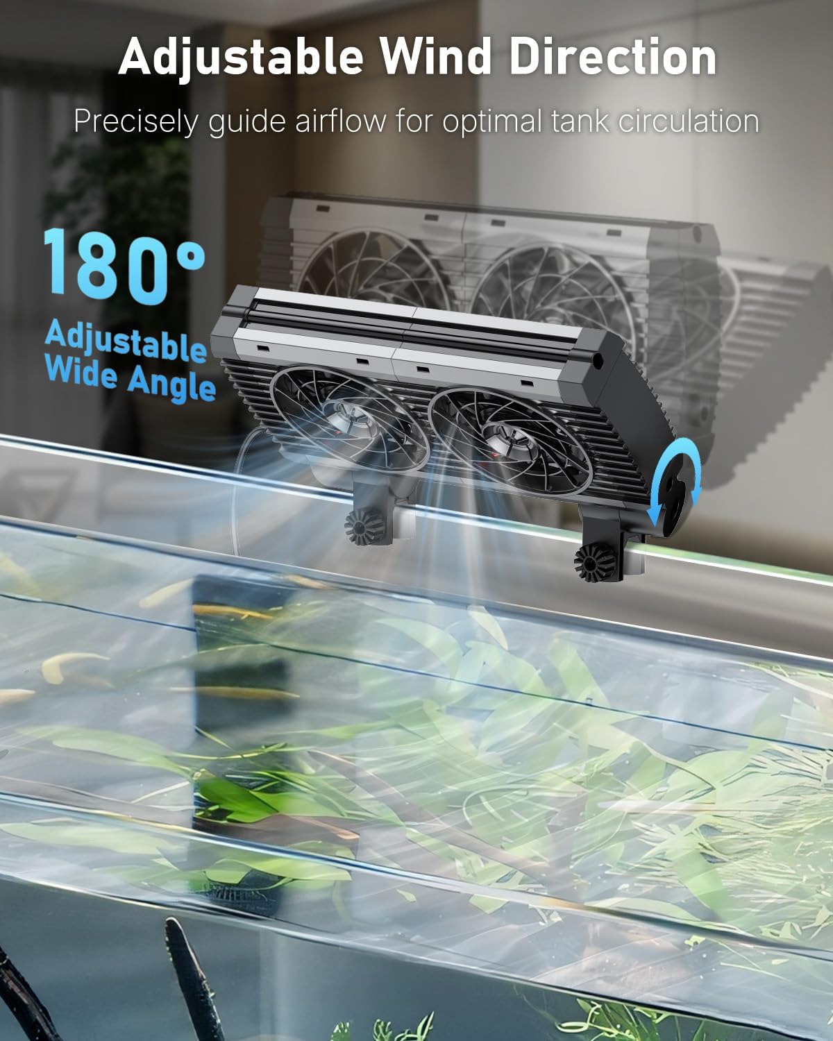 Pawfly Aquarium Chiller Fan, Quiet Aquarium Fan for Axolotl Tank, Adjustable Fish Tank Cooling Fan, Aquarium Cooler with Timer, Terrarium Fan Water Chiller for Freshwater and Saltwater Tanks, 2 Head