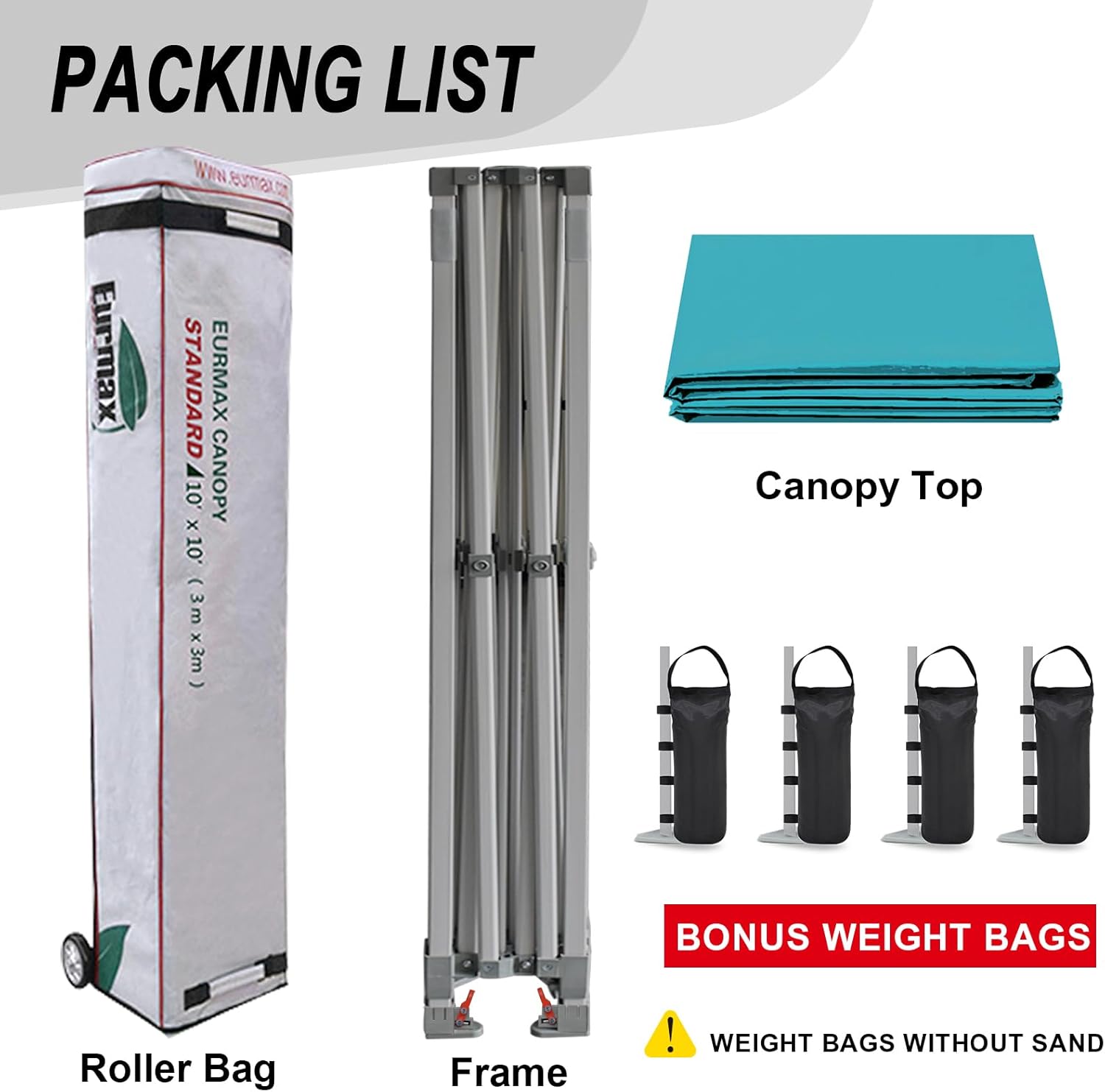 Eurmax USA Standard 10x10ft Patio Pop Up Canopy Tent for Outdoor Events Commercial Instant Canopies with Heavy Duty Roller Bag,Bonus 4 Canopy Sand Bags (Turquoise)