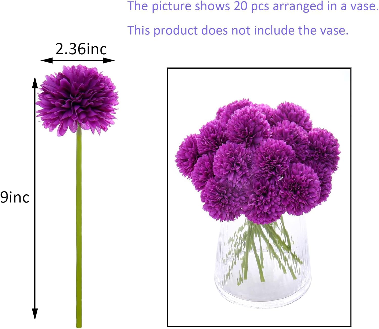 Kimura's Cabin 20Pcs Fake Mums Flowers Artificial Chrysanthemum Faux Silk Ball Flower Wedding Arrangements Bouquets Fall Office Home Kitchen Table Decor DIY Floral (Dark Purple)